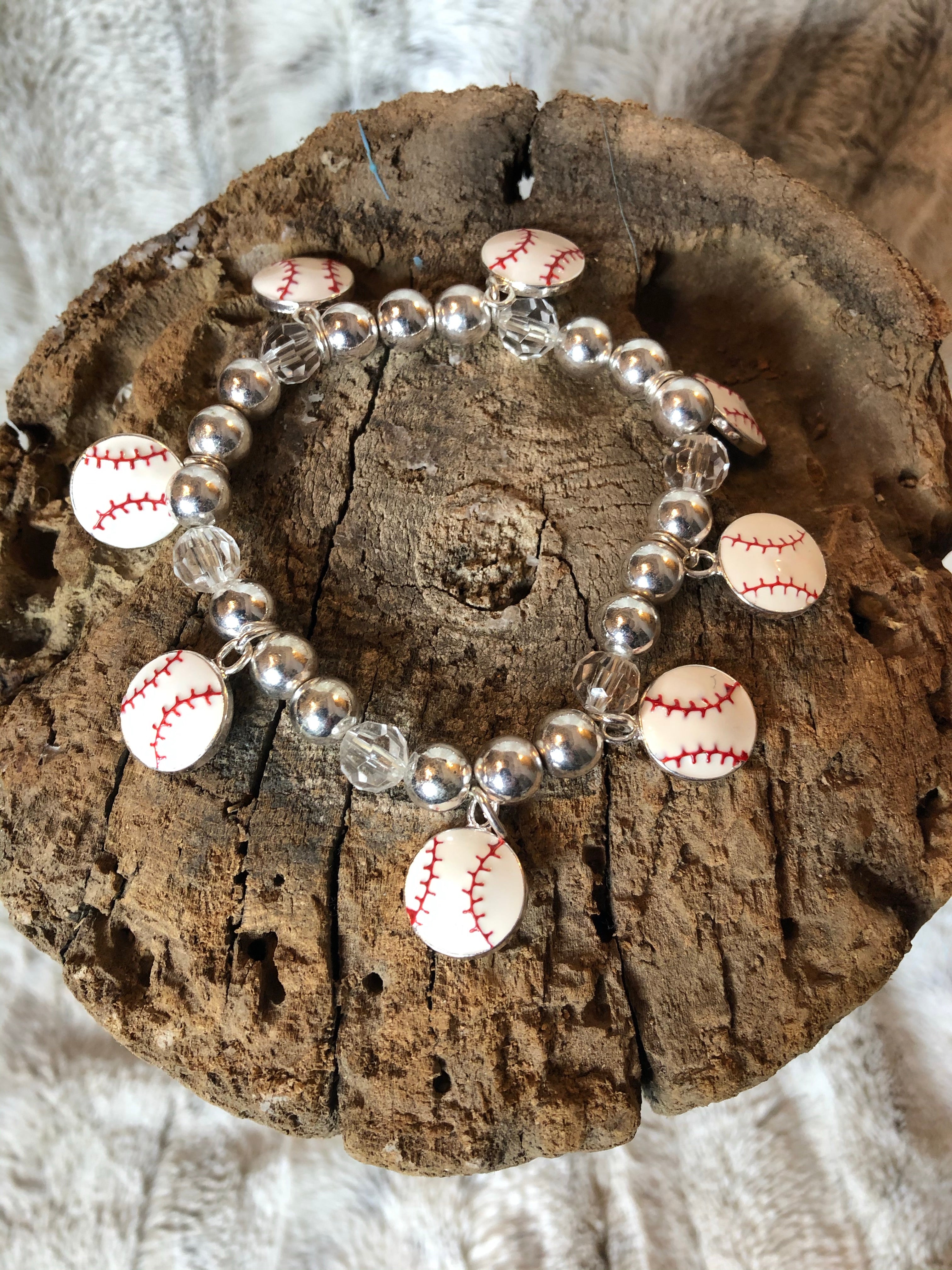 Baseball charm stretch bracelet