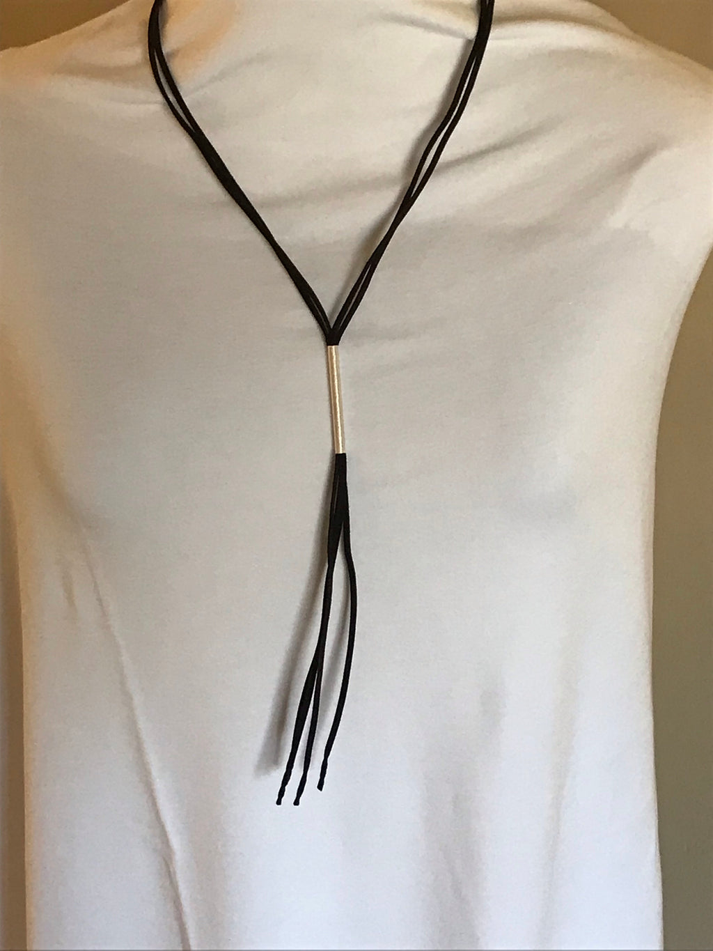 Black Faux Leather Tassel Necklace