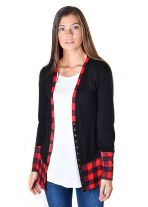Black and Red Plaid Snap Front Cardigan