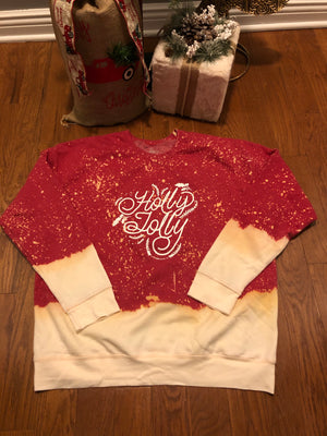 Holly Jolly red acid wash and dipped sponge fleece sweatshirt