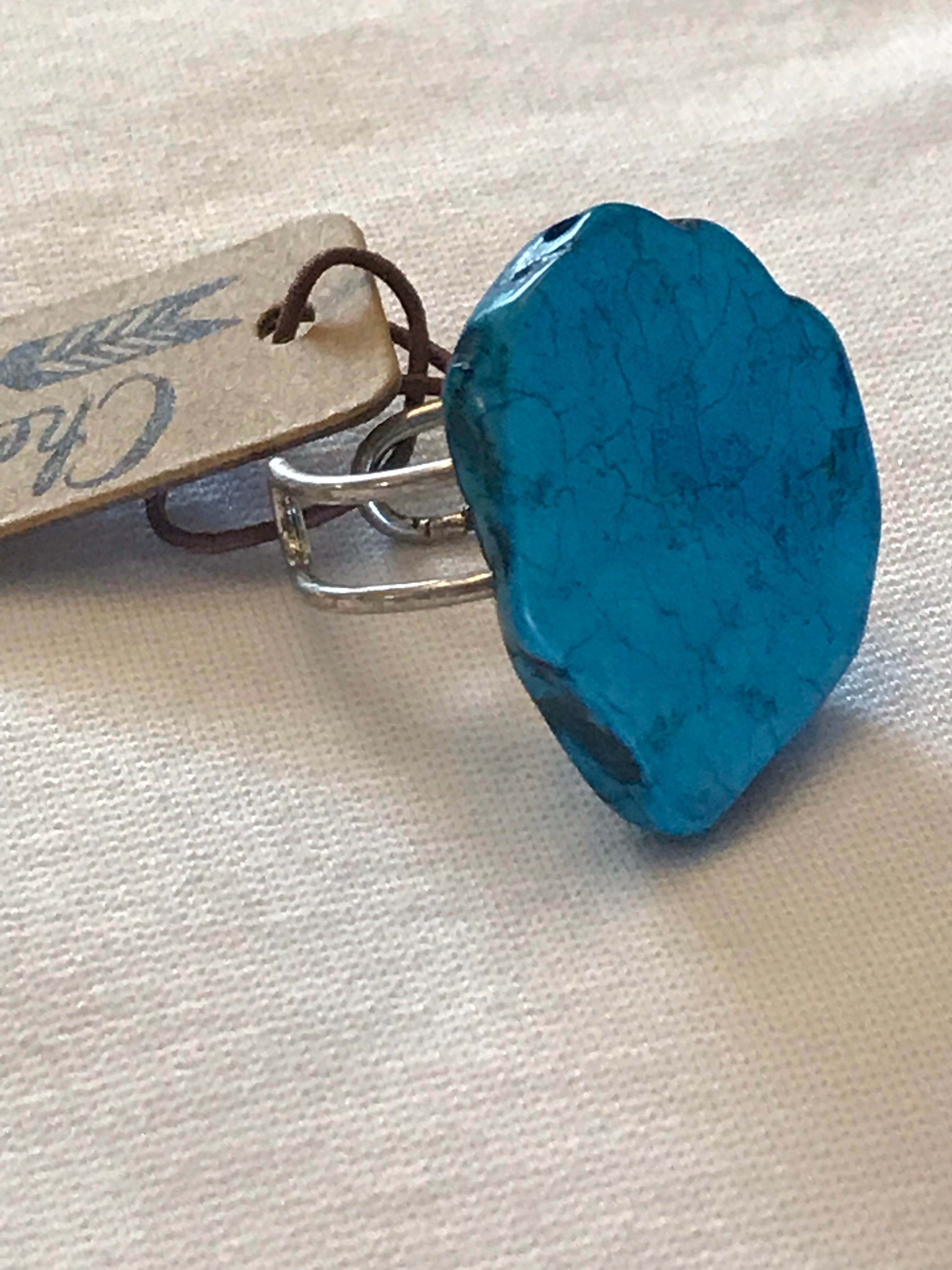 Cheekys Turquoise Ivory Stone Adjustable Ring