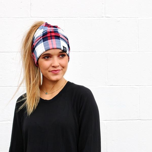 Red and Blue plaid beanie