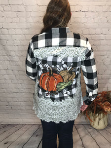 Black and white flannel with Fall Background