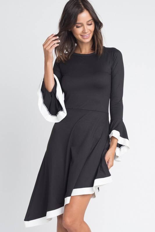 Black and White bell sleeve dress