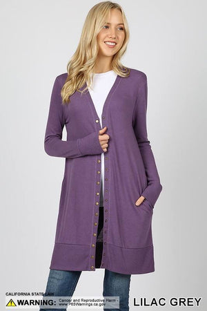 Lilac grey mid thigh lightweight cardigan