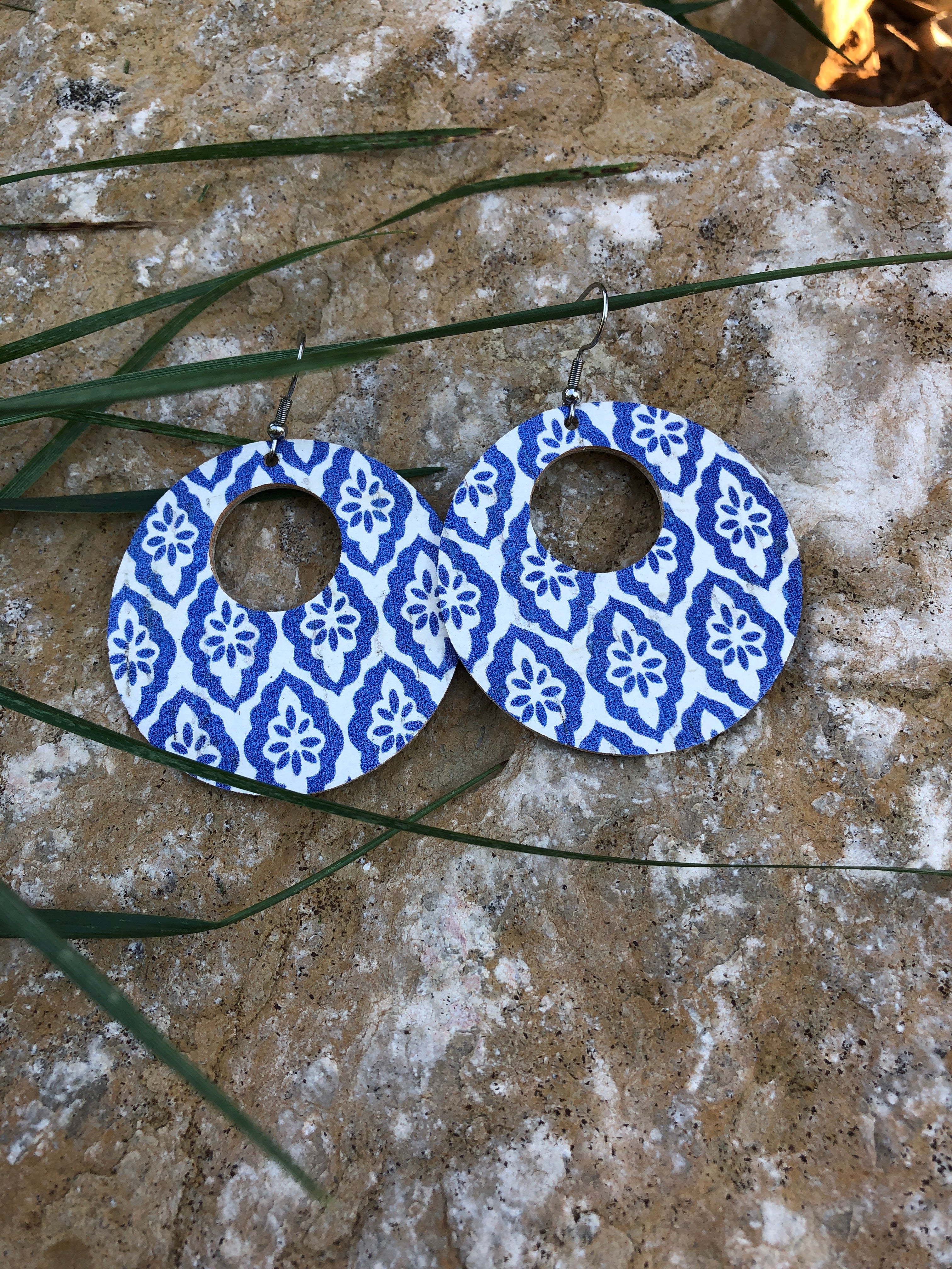 Blue Moroccan double O earrings