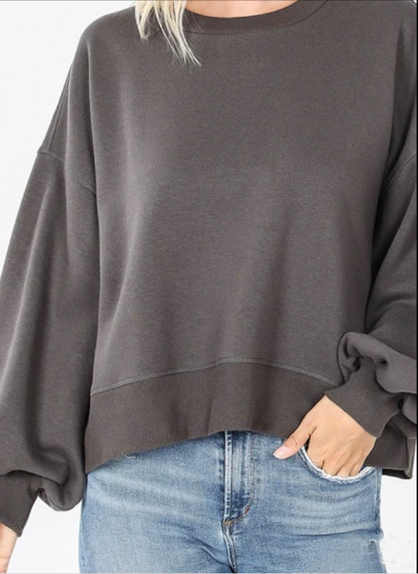 Crop balloon sleeve sweatshirt