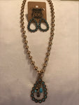 Gold Bead Necklace with Turquoise Open Teardrop Pendant