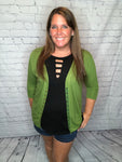 Miss Mossy 3/4 sleeve snap front cardigan