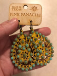 Santa Fe Mustard Crackle Wood with Turquoise Pink Panache Earrings