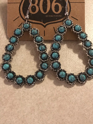 Silver Open Teardrop with Turquoise Earrings