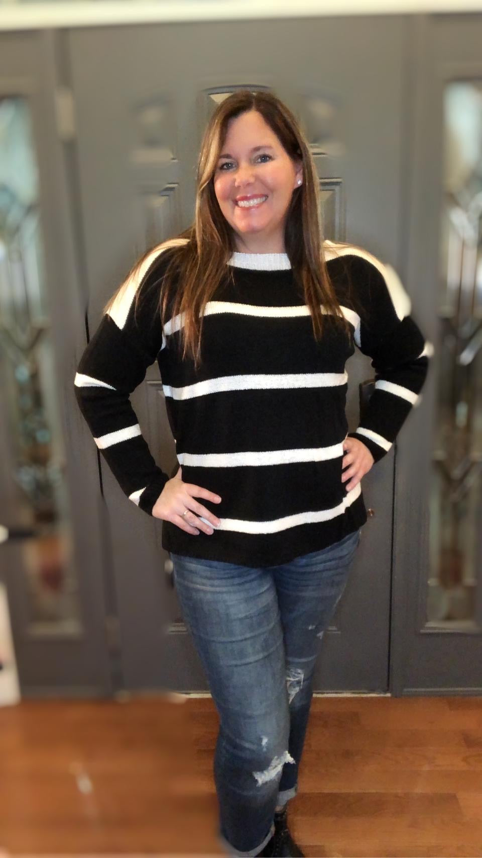 Black and off white stripe sweater