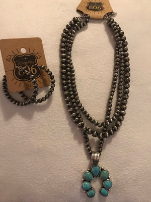 Silver 3 Strand Necklace with Turquoise Pendant