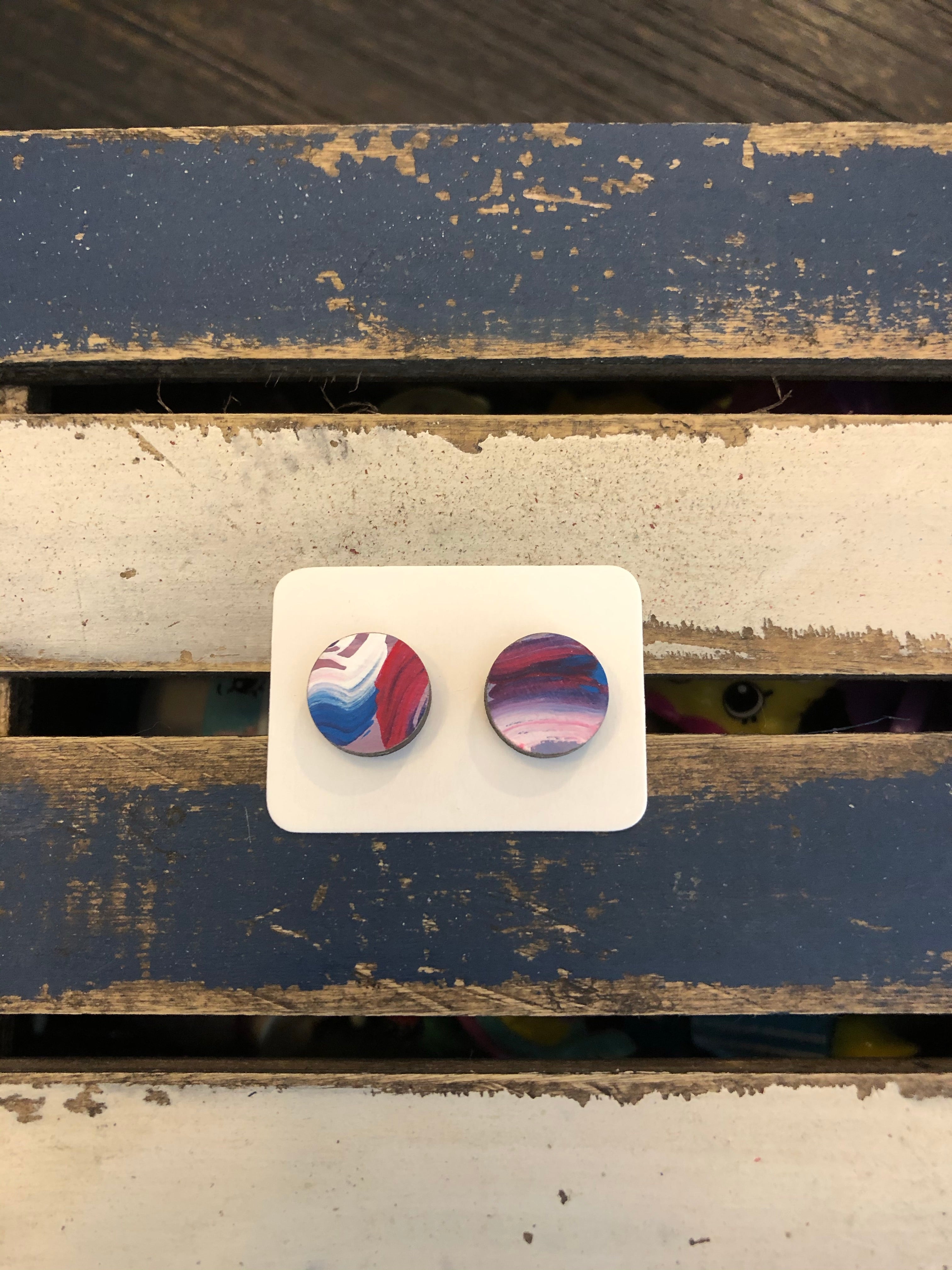 Hand painted red, white and blue circle stud earrings