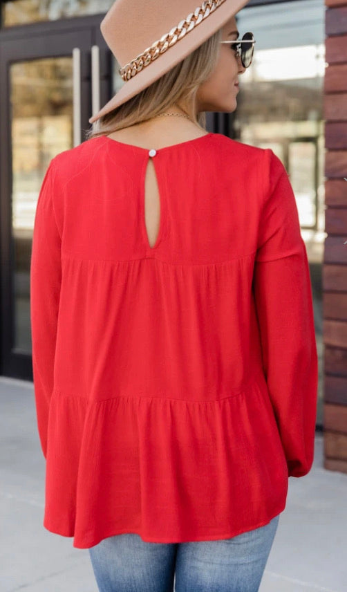 Red babydoll blouse