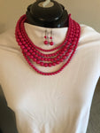 Cheekys 5 Strand Pink Necklace and Earring Set