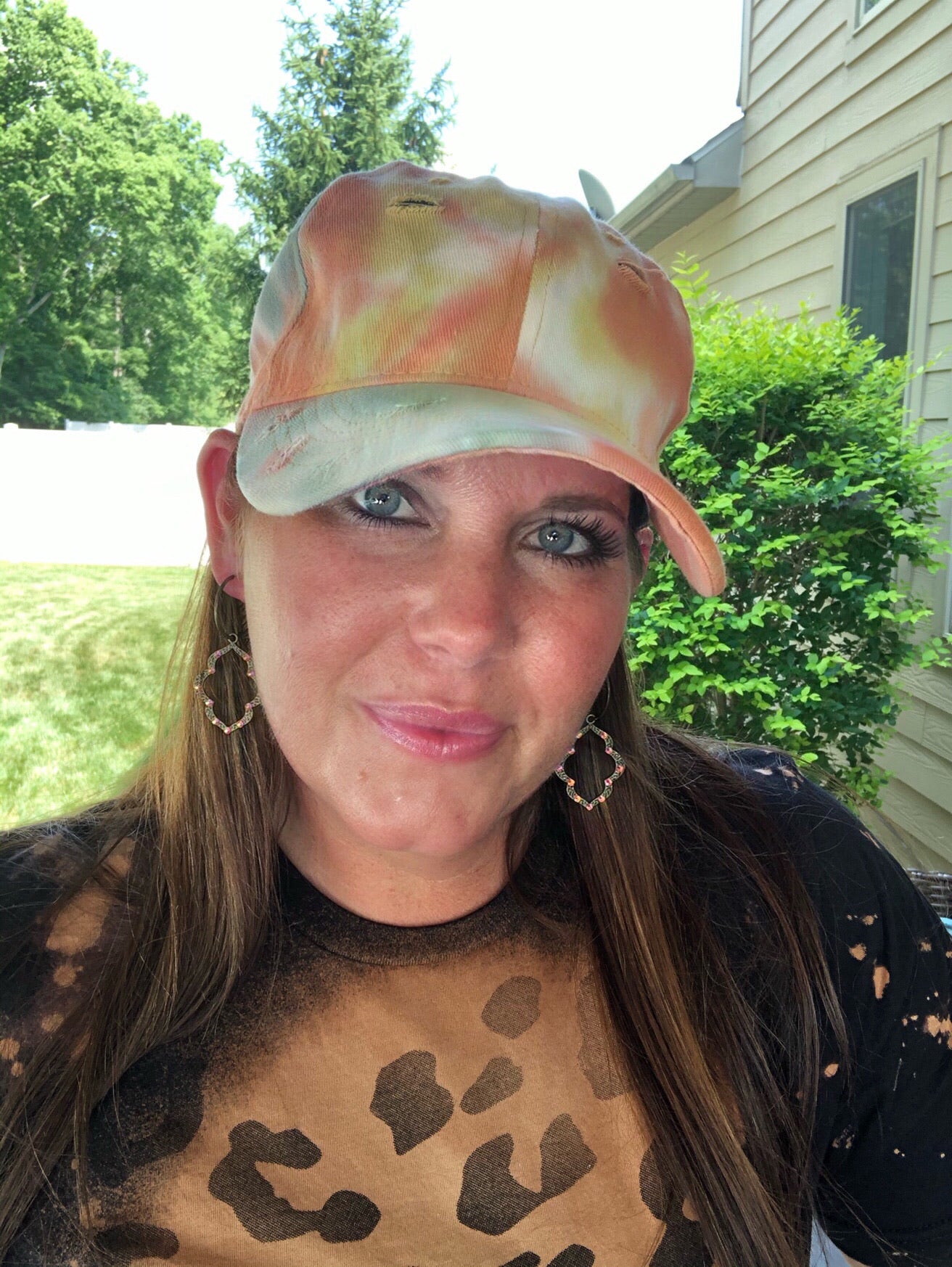 Orange and Green distressed tie dye hats