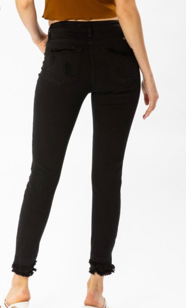 Kan Can Black Distressed Ankle/Crop Jeans
