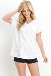 Short Sleeve Distressed Top in Ivory
