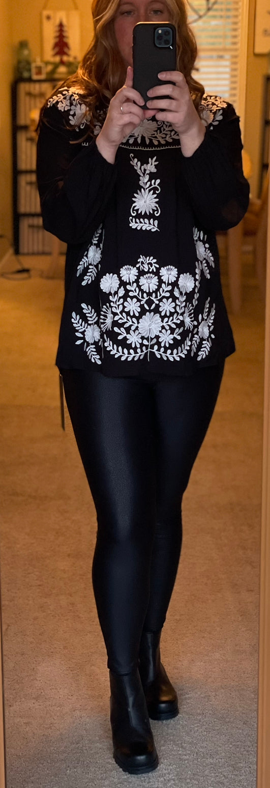 Black and White Embroidered Top