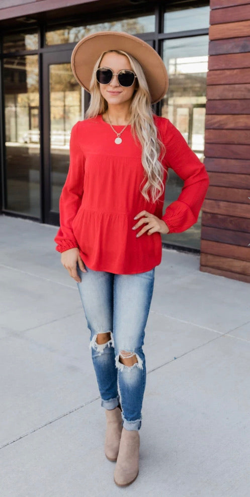 Red babydoll blouse