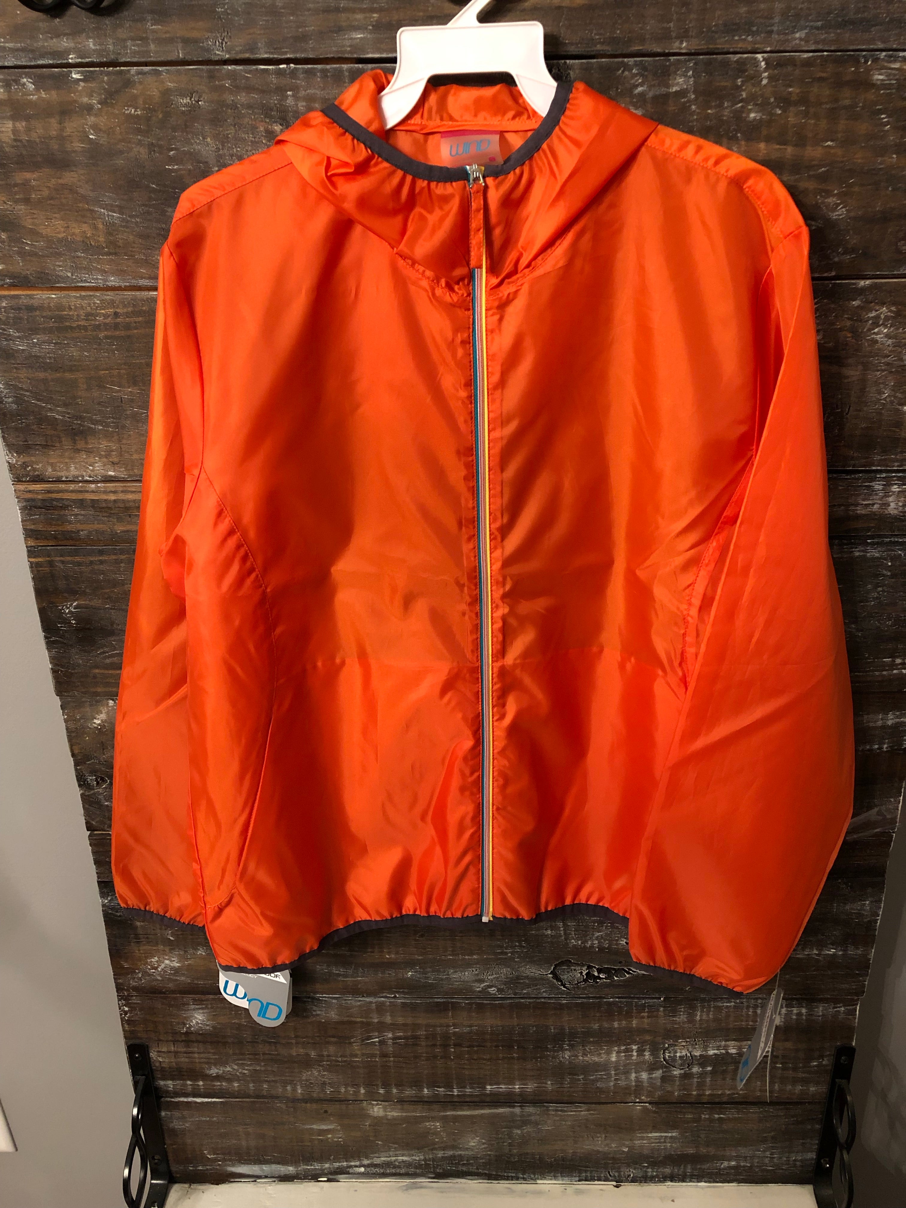 Orange lightweight weatherproof jacket with hood