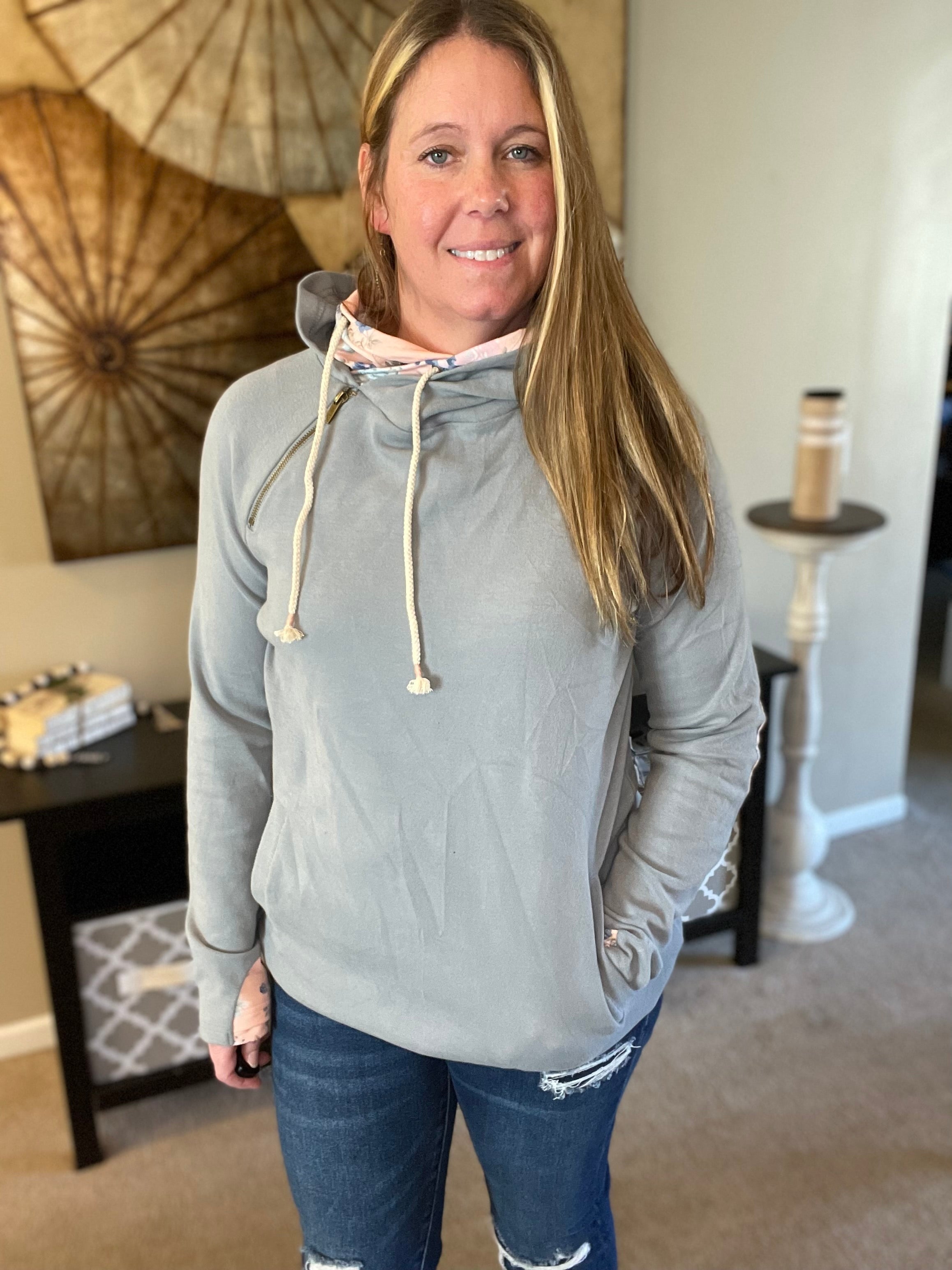 Ampersand Gray and Pink Double Hoodie