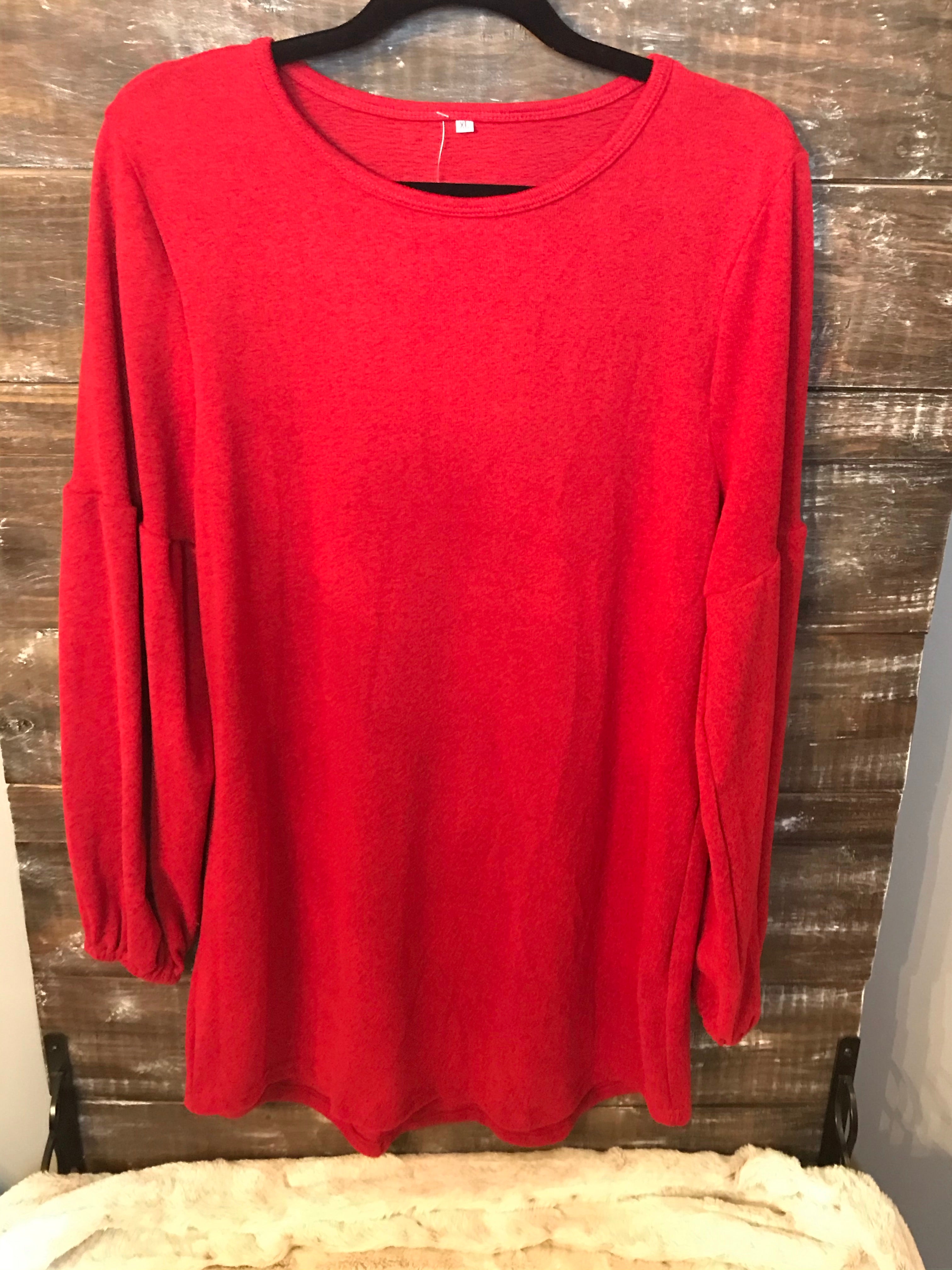 Heather Red Tunic/Dress with Balloon Sleeve