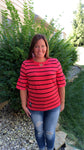 Ohio State stripe keyhole flutter half sleeve top