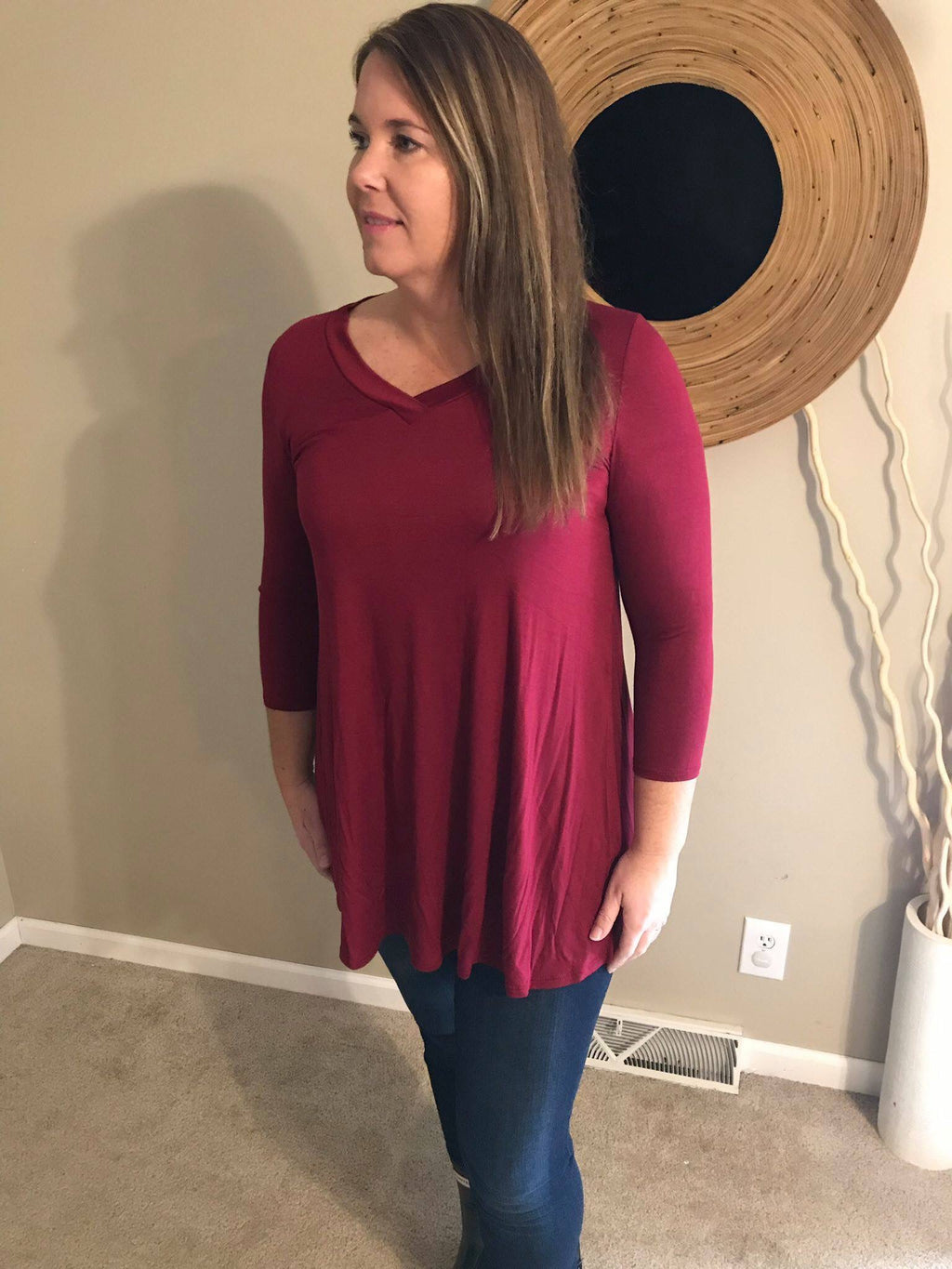 Wine solid tunic top