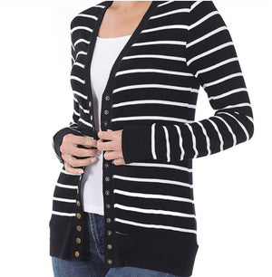 Black and white stripe snap front cardigan