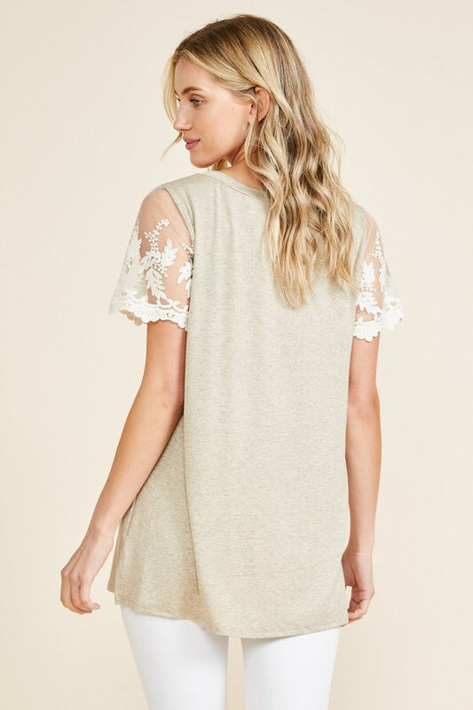 Two Toned Beige Top with Lace Sleeves