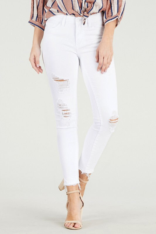 Judy Blue White Distressed Skinny Crops