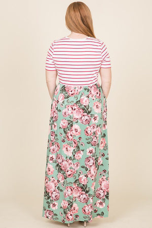 Plus Pink Stripe and Mint Flora Maxi Dress