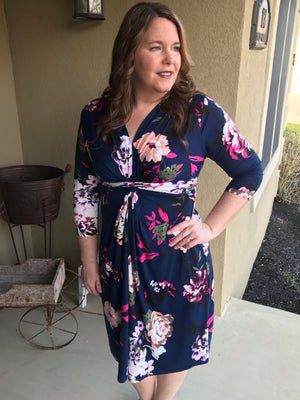 Navy Floral Twist Dress