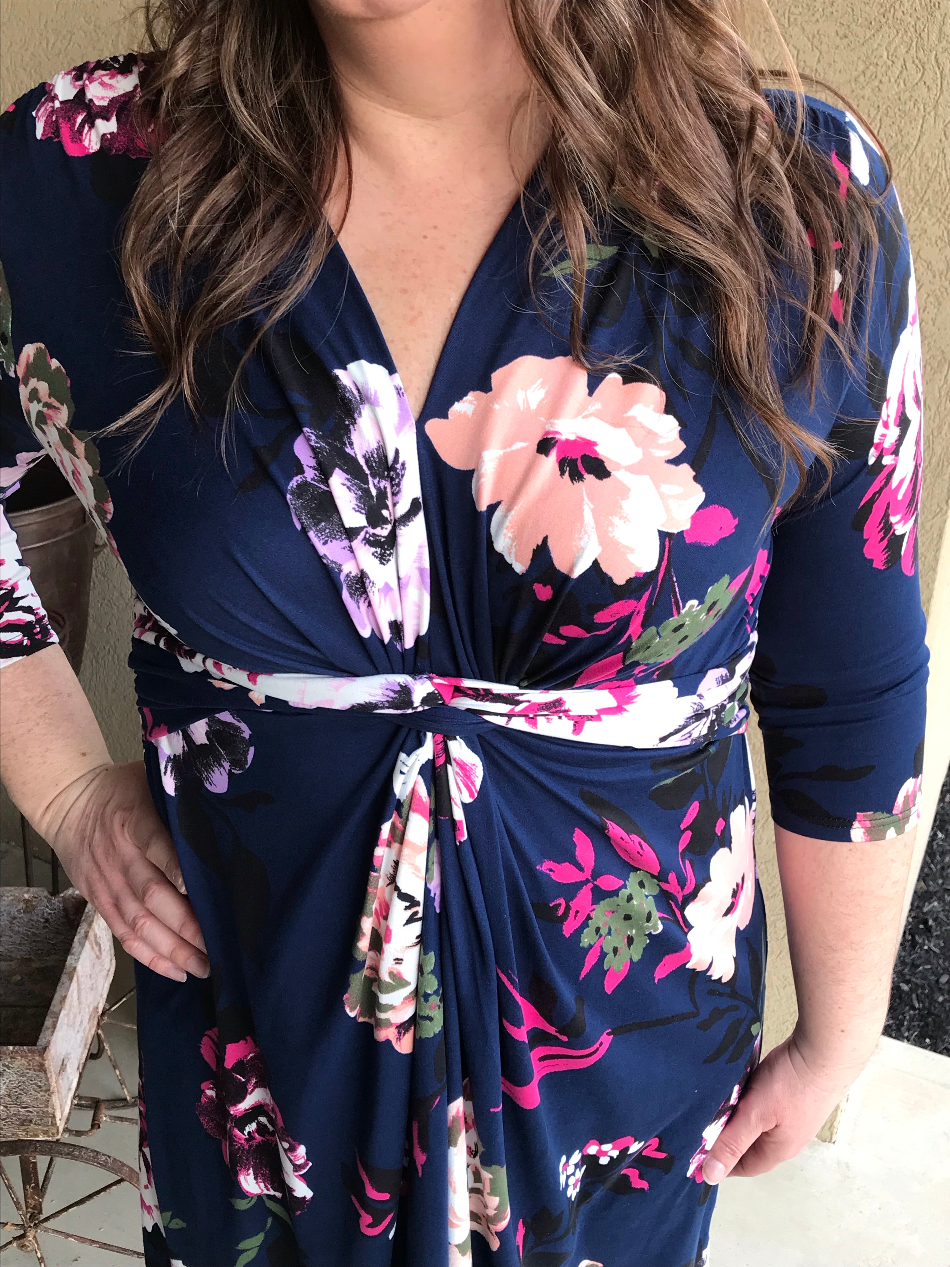 Navy Floral Twist Dress